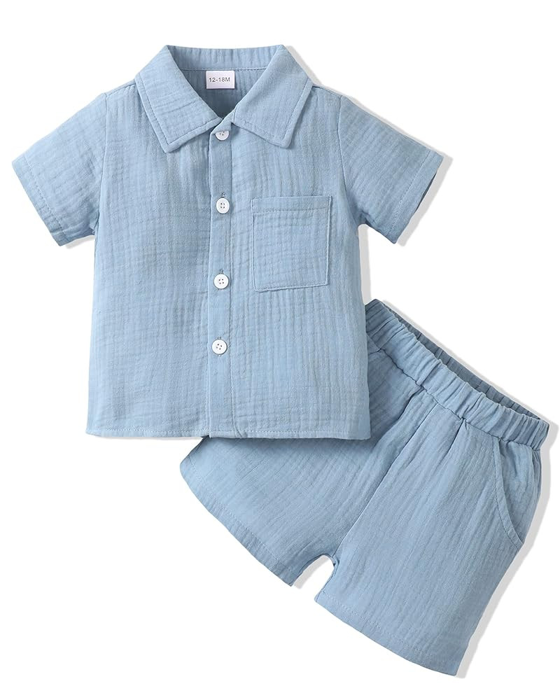Toddler Baby Boy Clothes Summer Outfits Cotton Short Sleeve T-Shirt Dinosaurs Shorts Set Boy Clot... | Amazon (US)