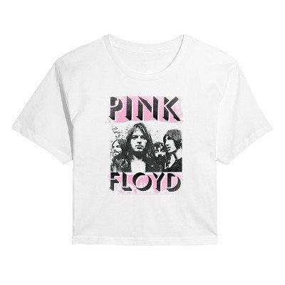 Women's Pink Floyd Band Pink Logo Cropped Graphic T-Shirt - White - Medium | Target