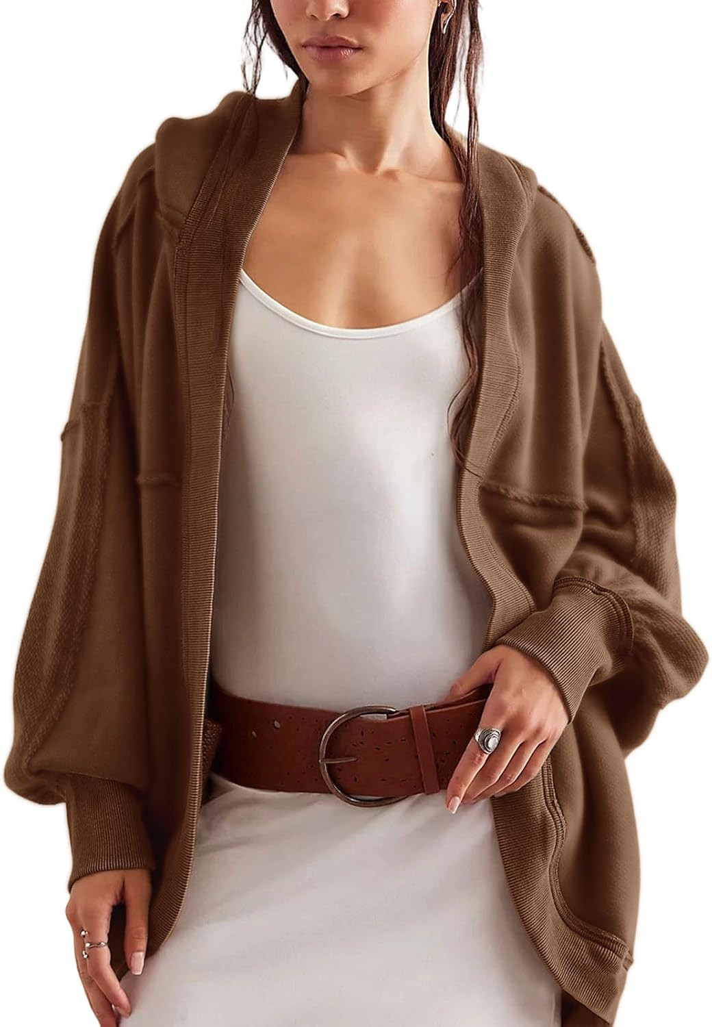 loveimgs Women Y2k Retro Open Front Hoodie Cardigan Sweatshirt Boyfriend Long Sleeve Hooded Patchwork Jackets Fall Outfit | Amazon (US)
