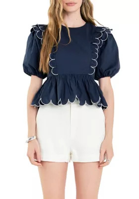 ENGLISH FACTORY Women's Contrast Scallop Edge Top | Belk