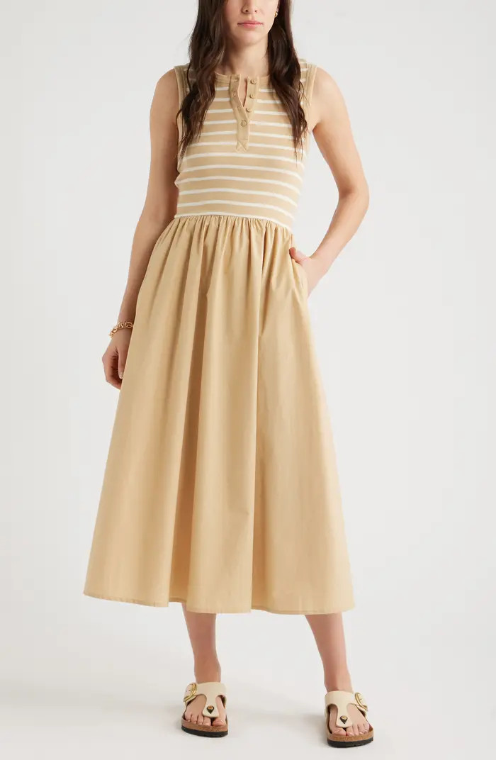 Caslon® Sleeveless Mixed Media Midi Dress | Nordstrom | Nordstrom