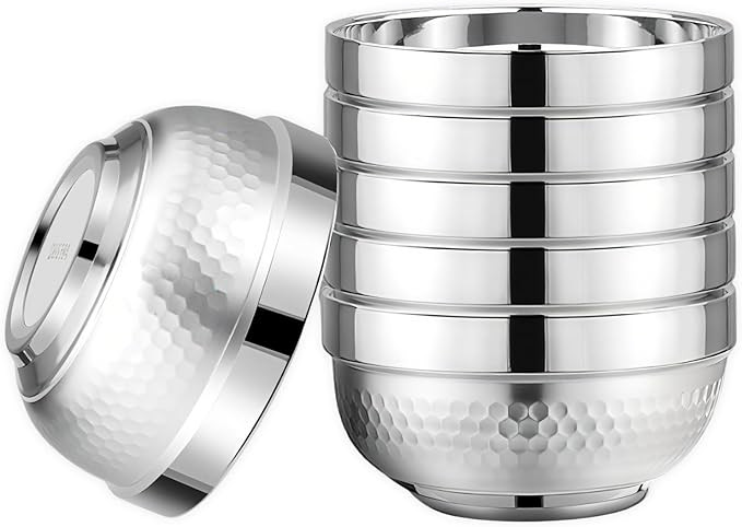 ZENFUN 6 Pack 18/8 Stainless Steel Bowls, 17 Oz Soup Bowl Double-walled Insulated Bowls, 5 Inch S... | Amazon (US)