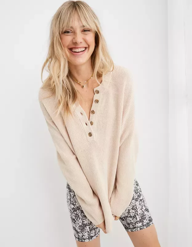 Aerie Oversized Henley Sweater curated on LTK