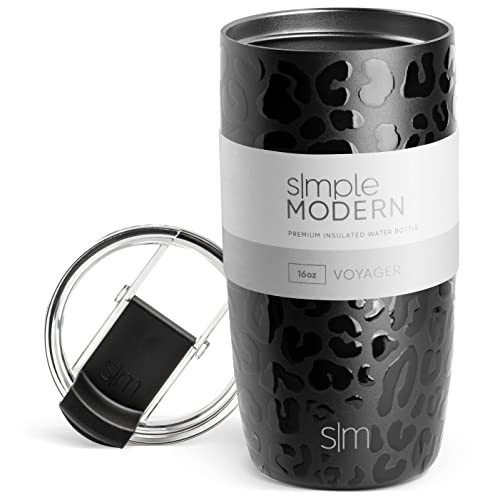 Simple Modern Travel Coffee Mug Tumbler with Flip Lid | Reusable Insulated Stainless Steel Cold Brew Iced Coffee Cup Thermos | Gifts for Women Men Him Her | Voyager Collection | 16oz | Black Leopard | Amazon (US)