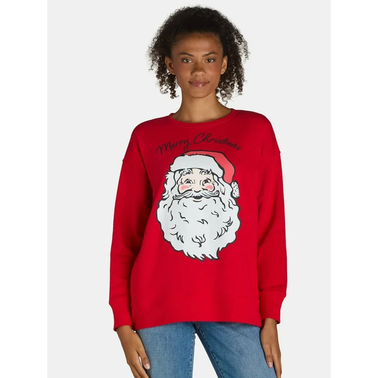 Women's and Women's Plus Christmas Santa Claus Graphic Sweatshirt Pullover from Holiday Time, Siz... | Walmart (US)