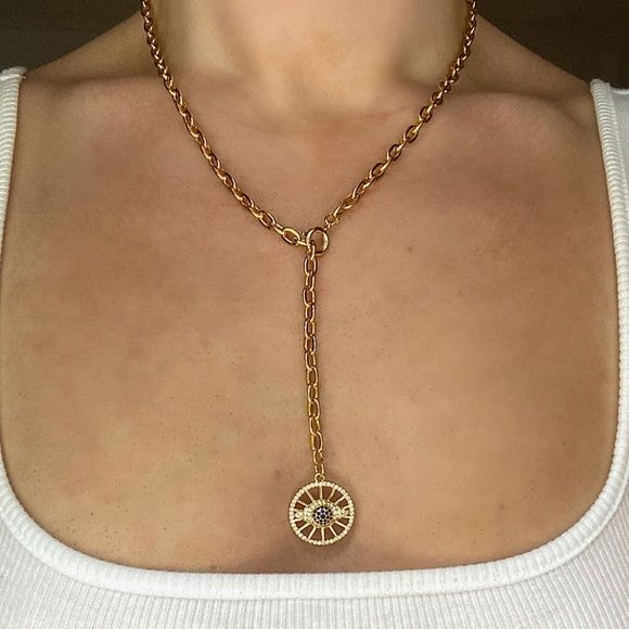 CZ Evil Eye Round Charm Pendant 18k Gold Filled Necklace | Poshmark