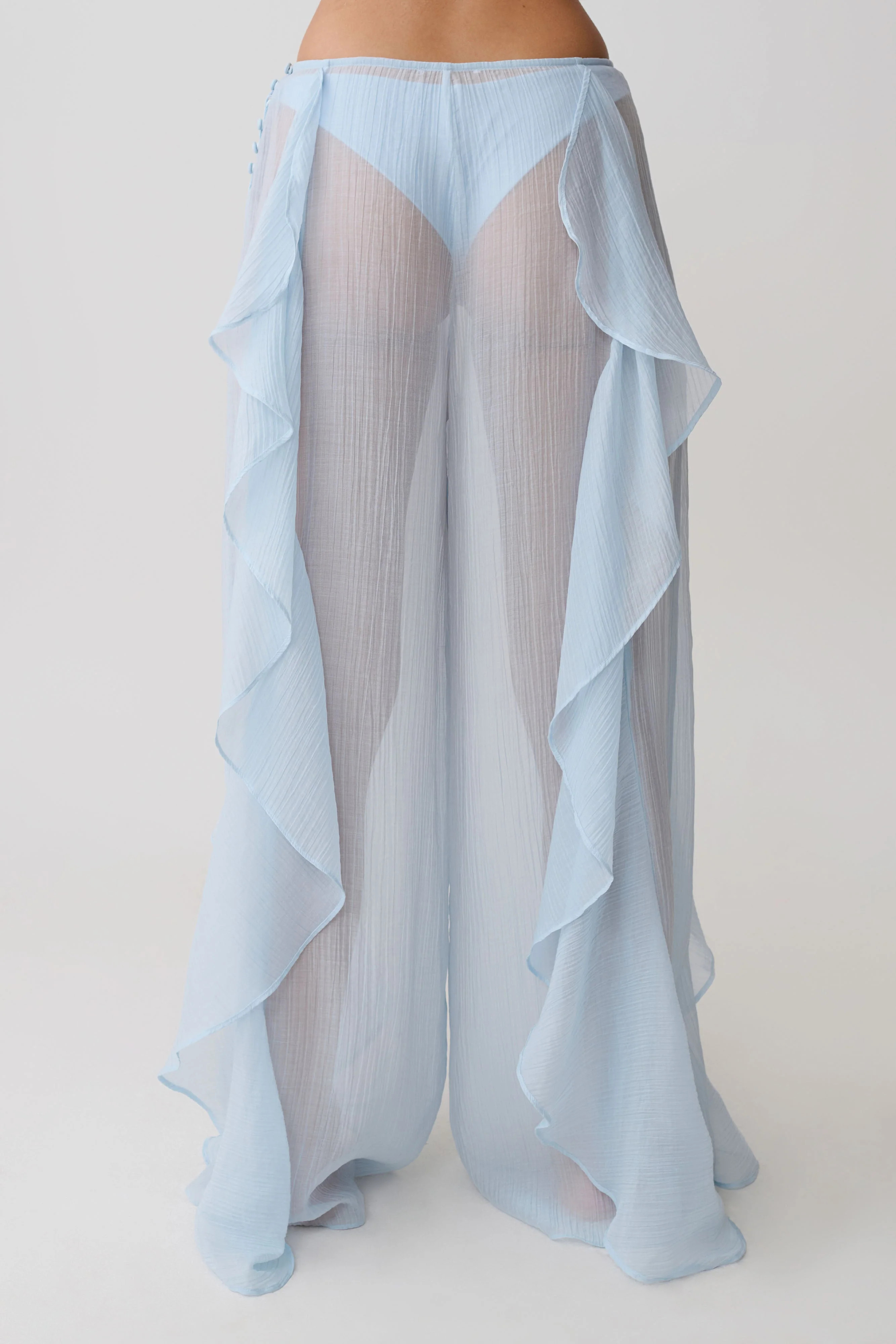 Kai Sheer Draped Ruffle Pant - Pale Blue | MESHKI US