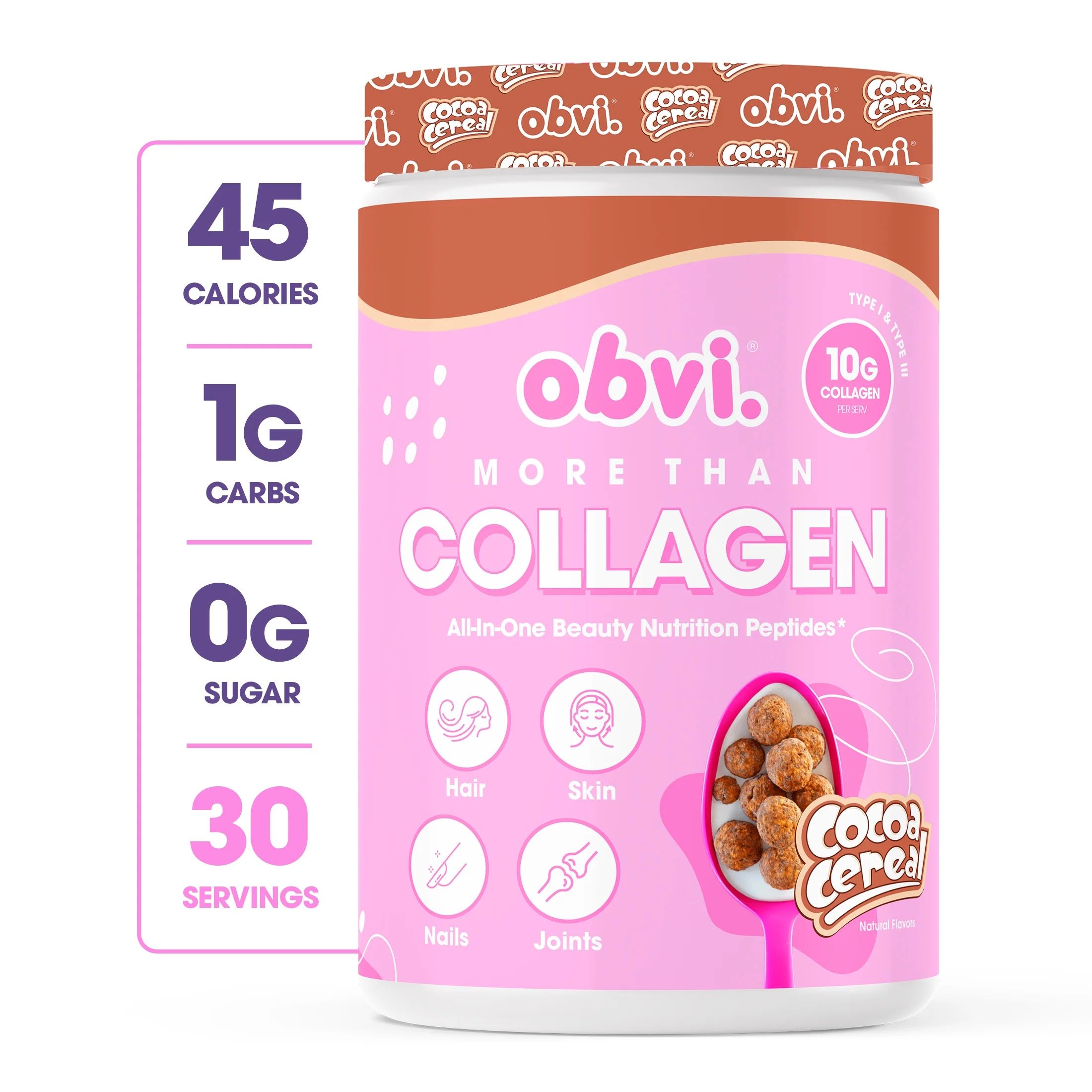 Obvi More than Collagen Peptides Powder, Cocoa Cereal, 30 Servings, 13.68 oz, 9g Protein - Walmar... | Walmart (US)