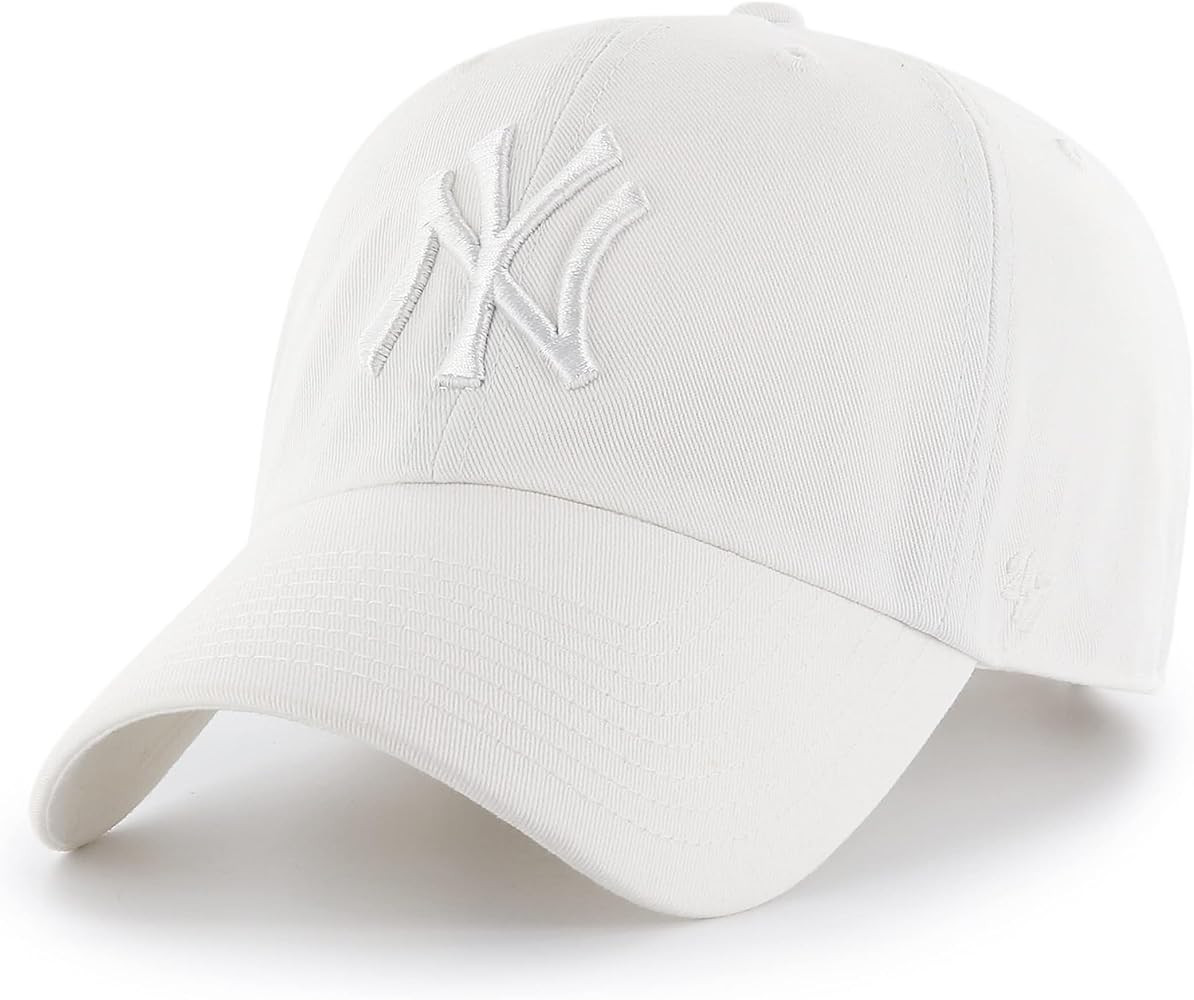 47 Brand MLB White White Primary Logo Clean Up Adjustable Baseball Cap Hat, Adult One Size Fits A... | Amazon (US)