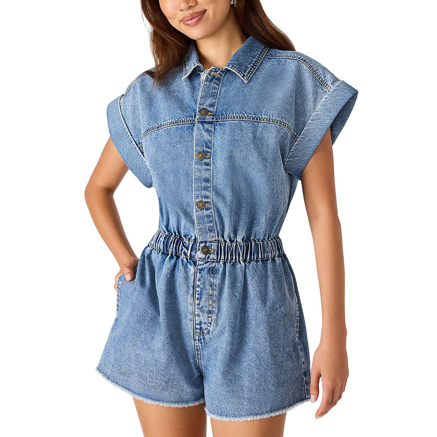 STEVE MADDEN DENIM ROMPER - MEDIUM WASH L:- Medium Wash - Online Only, L | Sam's Club