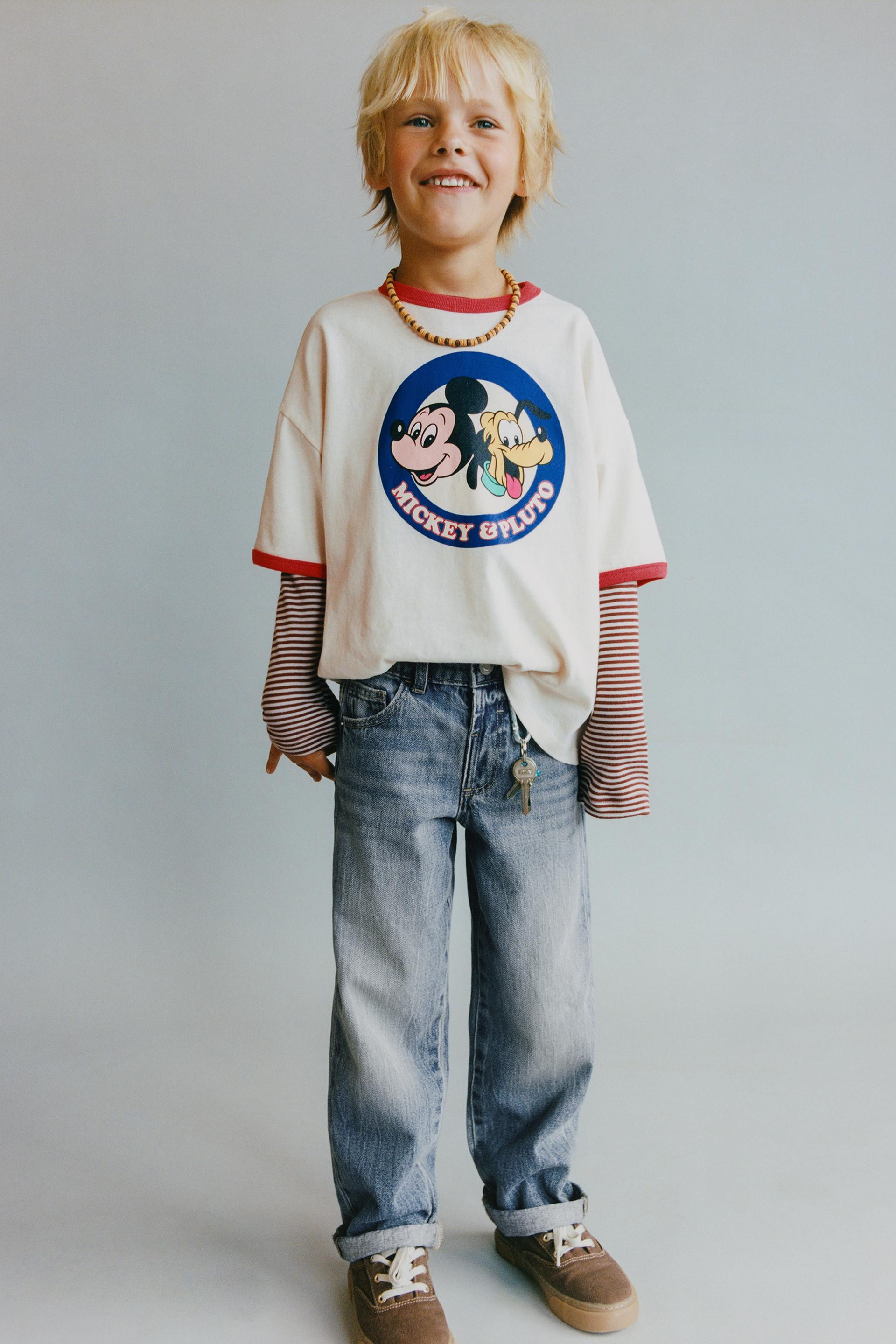 Zara - Mickey Mouse & Pluto © Disney Contrast Trim T-Shirt - Ecru - 6 Years (45,2 Inches) - Kids | Zara US