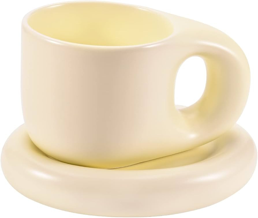 Koythin Ceramic Coffee Mug, Creative Cute Fat Handle Cup with Saucer for Office and Home, Dishwas... | Amazon (US)