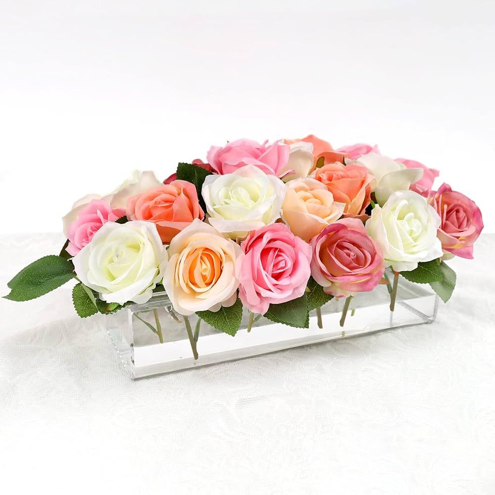 Clear Acrylic Flower Vase Rectangular Floral Centerpiece for Dining Table,Floral Arranger Rectang... | Amazon (US)