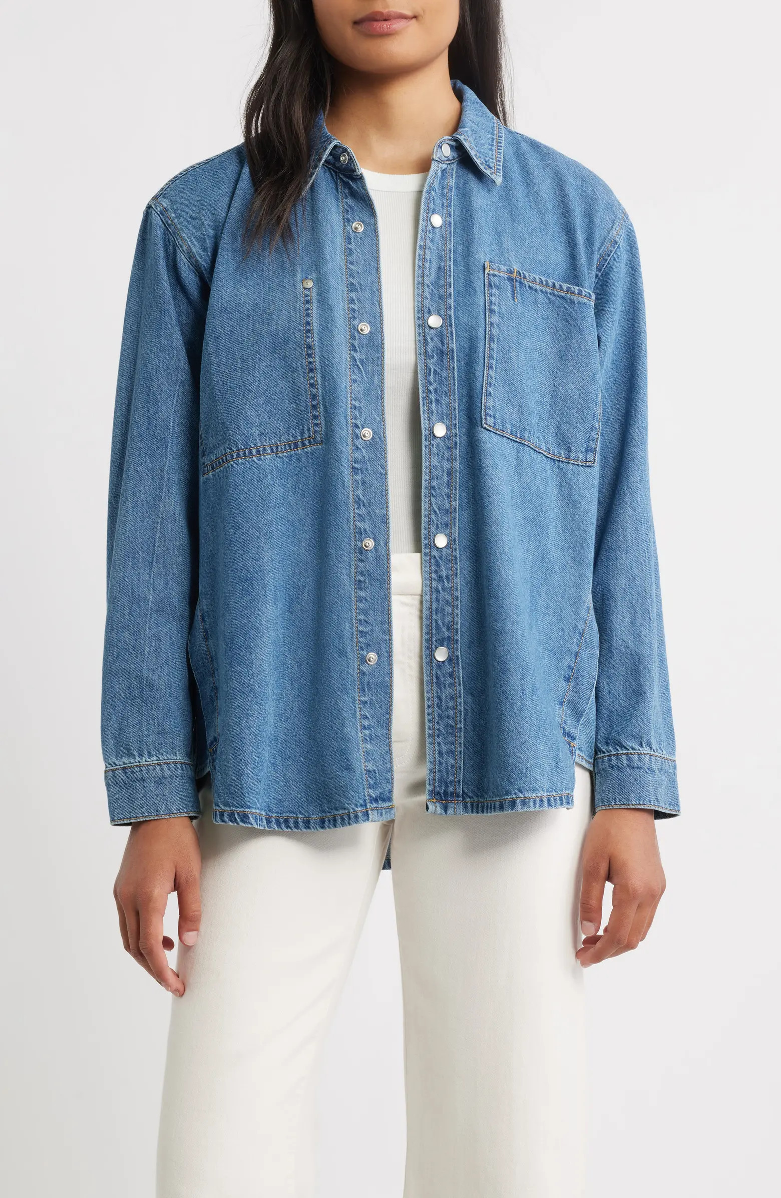 Gramercy Oversize Denim Snap-Up Shirt | Nordstrom