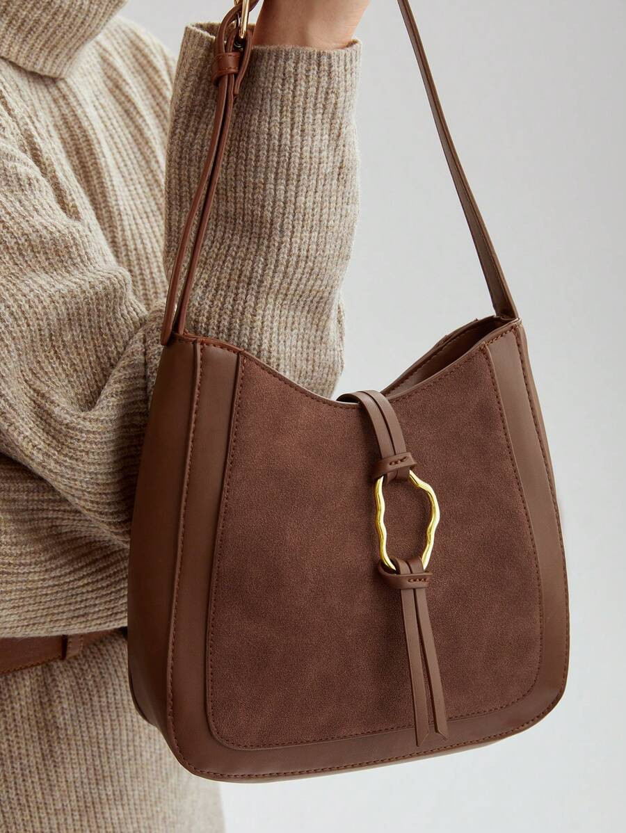 MOTF PREMIUM Borsa a spalla asimmetrica da pendolare con anello in metallo per donna | SHEIN