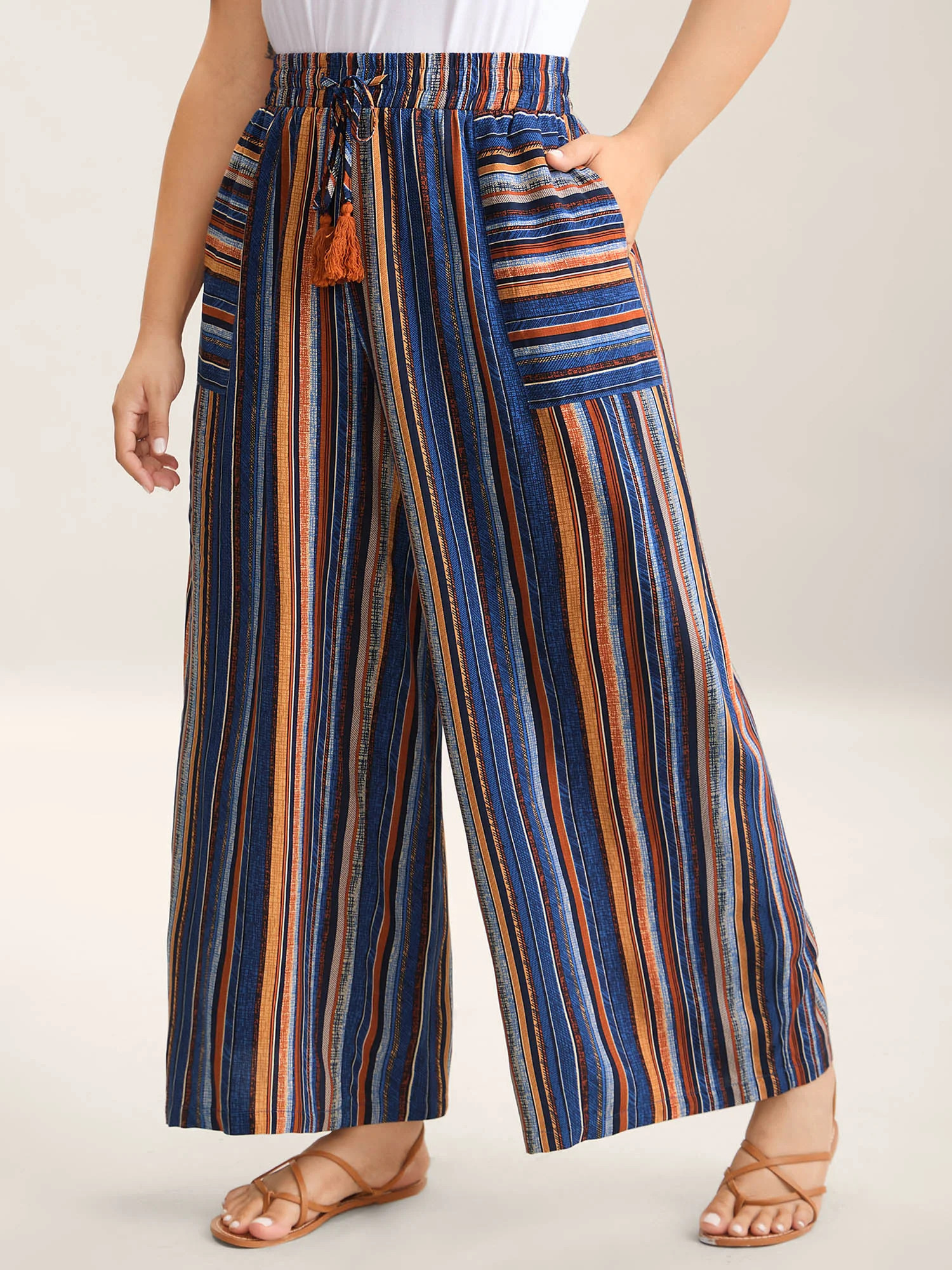 Boho Stripes Drawstring Wide-Leg Pants | Bloomchic