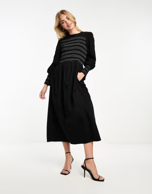 Nobody's Child Marie smocked midi dress in black | ASOS | ASOS (Global)