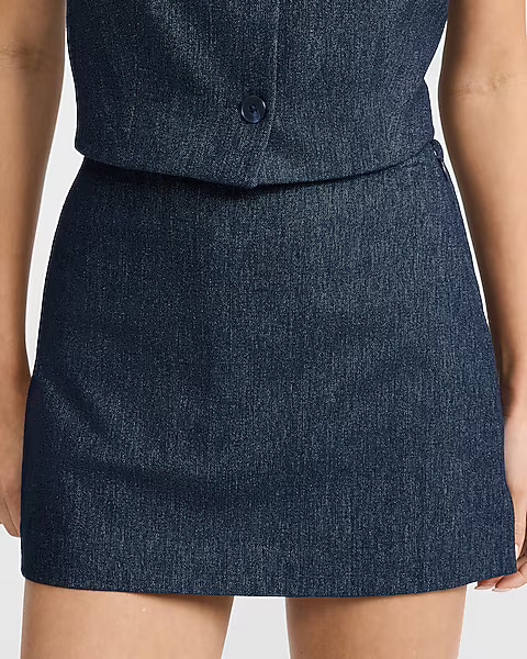 Super High Waisted Denim Mini Skort | Express