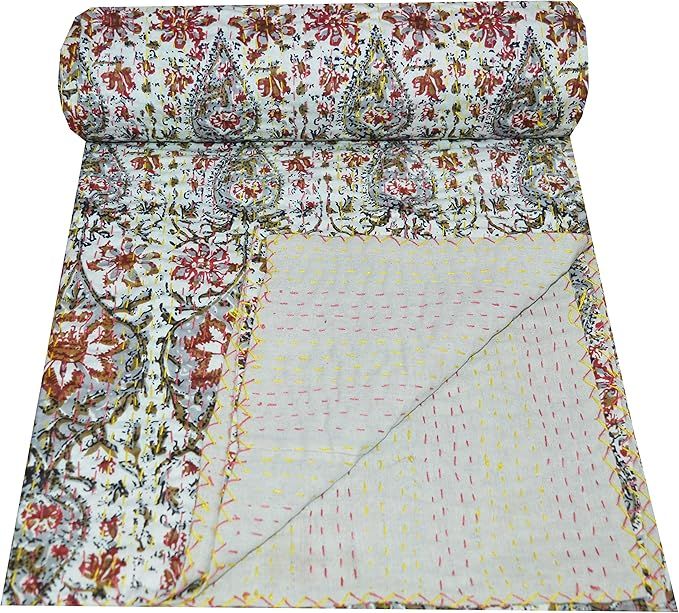 V Vedant Designs Indain Twin Size Handmade Hand Block Print Kantna Quilt Cotton Throw Reversible ... | Amazon (US)