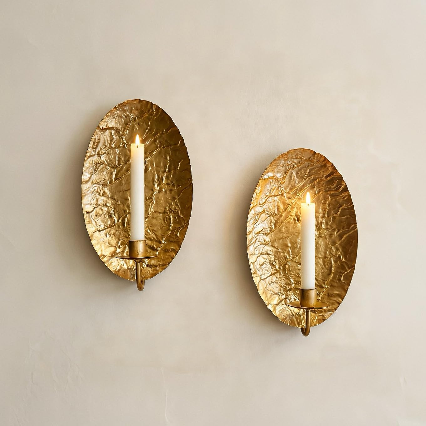 Gold Candle Holders Metal Oval Wall Candle Sconce Holder Set of 2 Modern Farmhouse Rustic Wall Sc... | Amazon (US)