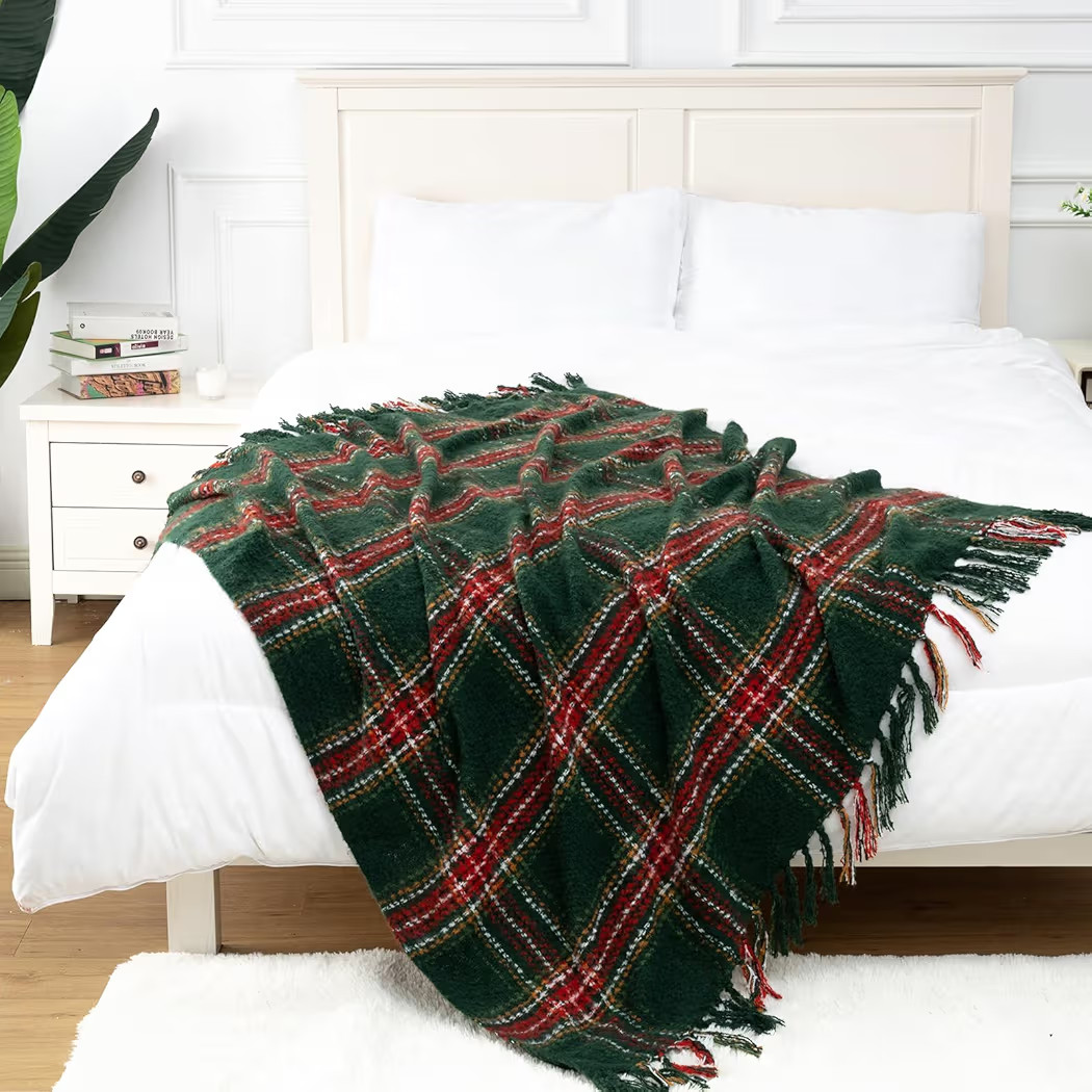 LALIFIT Plaid Throw Blanket Cashmere Blanket 50" x 60" Inches Green Red Green Plaid | Amazon (US)