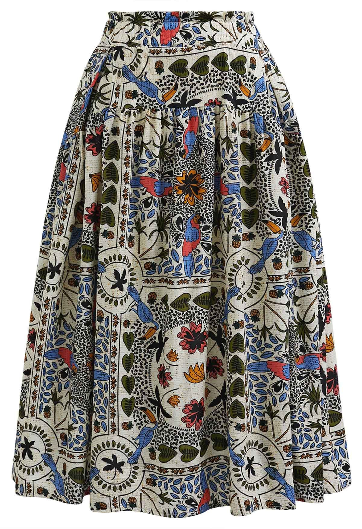 Exotic Tile Printed Cotton Midi Skirt | Chicwish