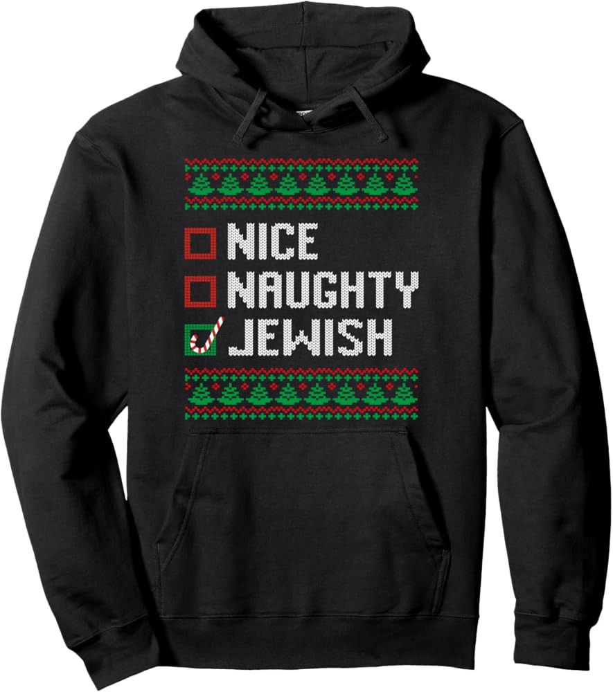 Christmas Ugly Sweater Nice Naughty Jewish Christmas Pullover Hoodie | Amazon (US)
