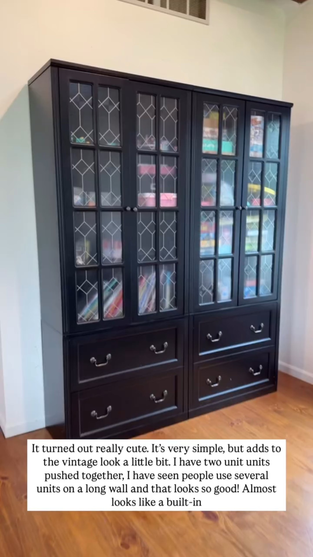 It turned out really cute. It’s very simple, but adds to the vintage look a little bit. I have two unit units pushed together, I have seen people use several units on a long wall and that looks so good! Almost looks like a built-in!

#DIY #furnitureupgrade #wayfair

#LTKHome