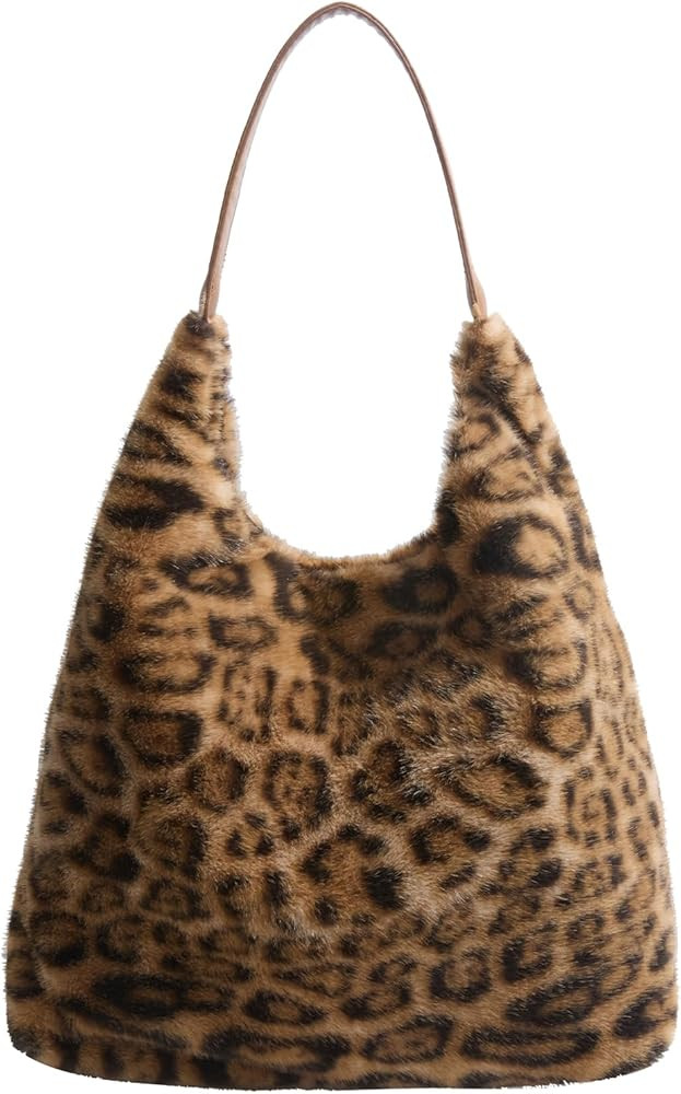 Amazon.com: Extolove Leopard Cheetah Print Purse Y2K Slouchy Fuzzy Tote Bags for Women Faux Fur P... | Amazon (US)