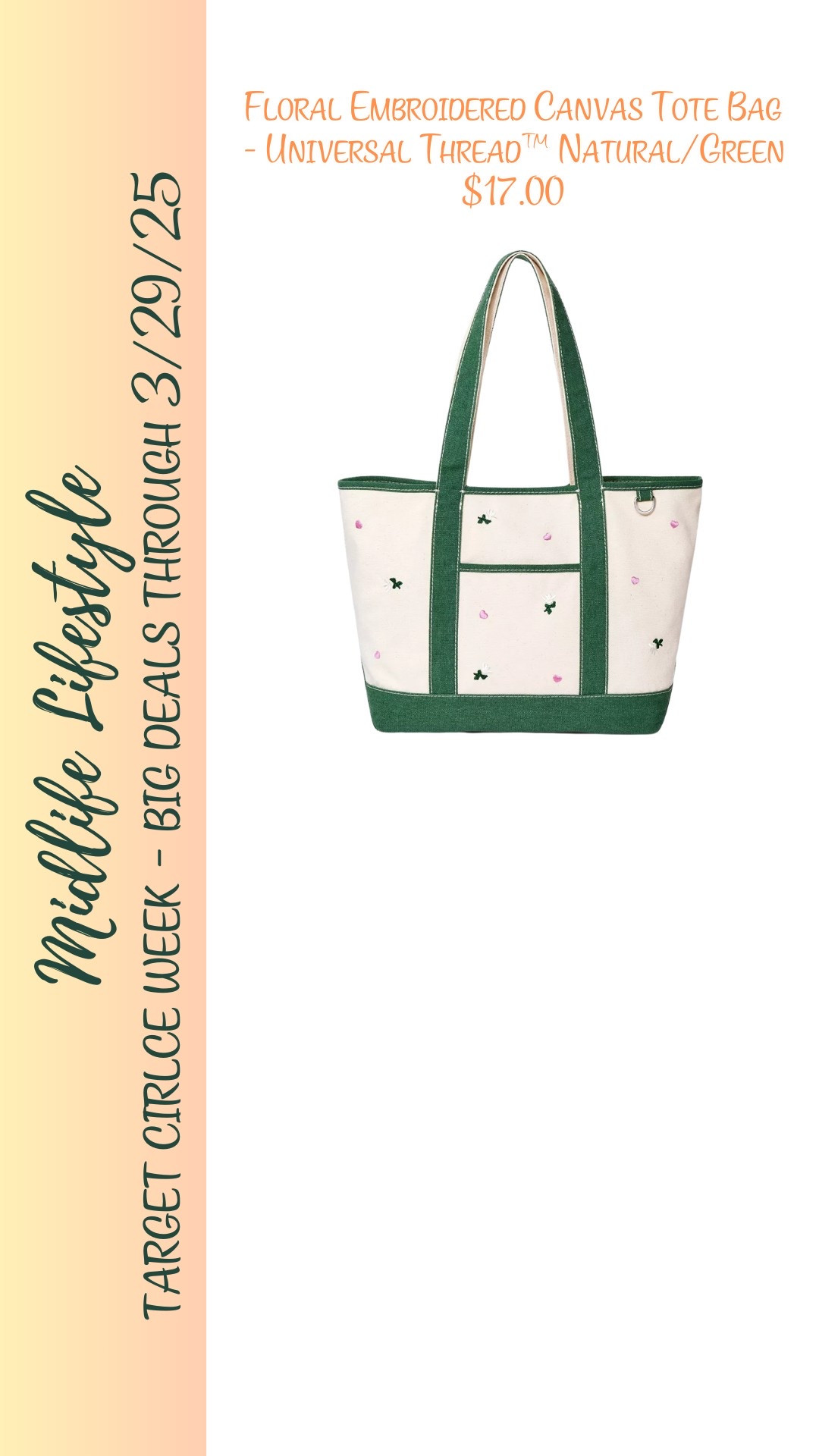Carry your essentials in style with this Floral Embroidered Canvas Tote Bag from Universal Thread™ – just $17! 

A perfect mix of function and flair, shop now during Target Circle Week, now through 3/29/25. 

#TargetStyle #LTKSale #ToteBagStyle

#LTKSaleAlert #LTKItBag