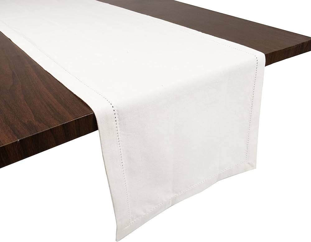PurpleEssences White Hemstitch Table Runner 14 x 72 Inch – 100% Cotton for Fall Thanksgiving Ch... | Amazon (US)