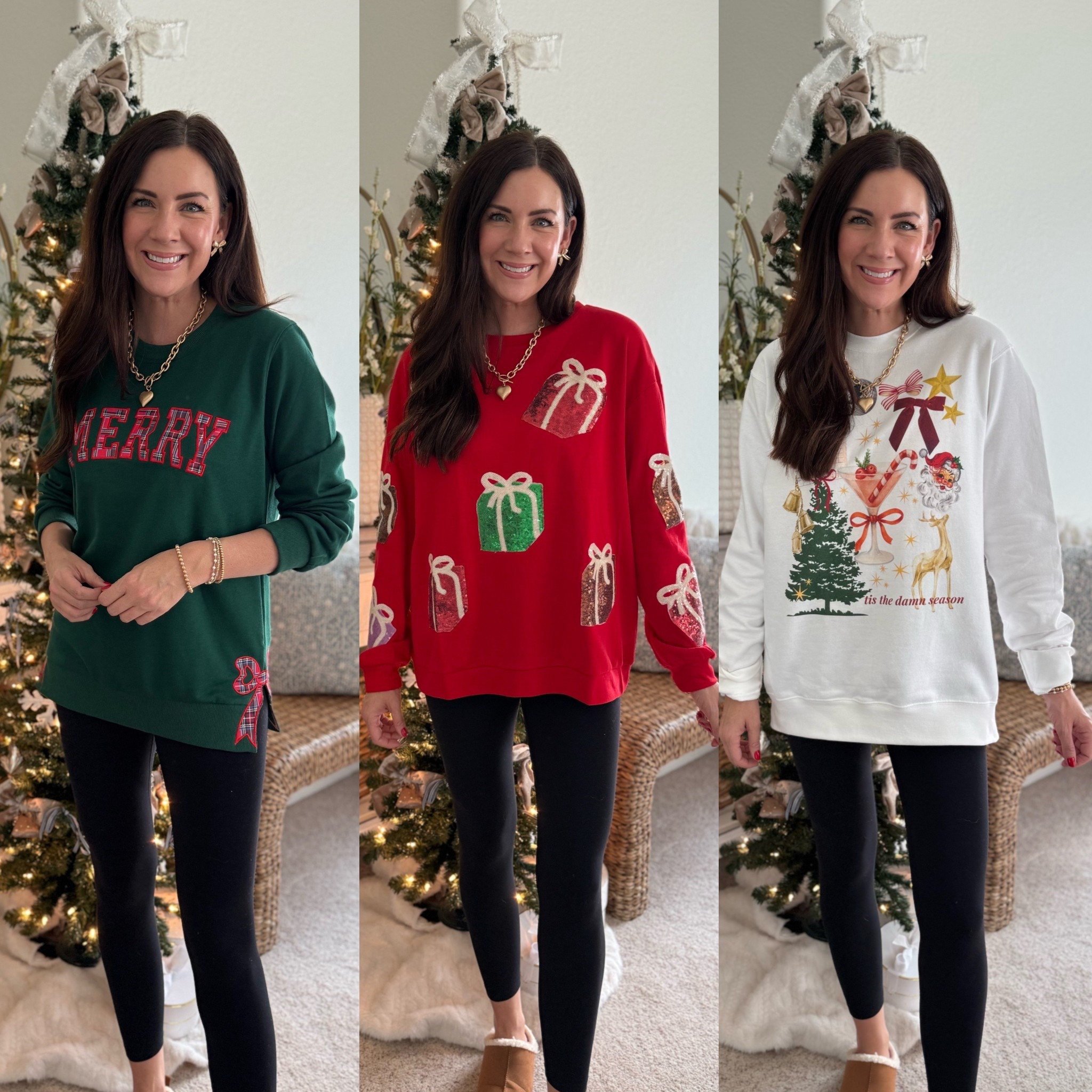 Amazon Christmas sweaters that I’m blown away by!!!😍😍 these are totally giving expensive boutique👏🏻 wearing a medium in all of them! Need a large in the merry pullover..runs small! 

#LTKHoliday #LTKSeasonal #LTKFindsUnder50
