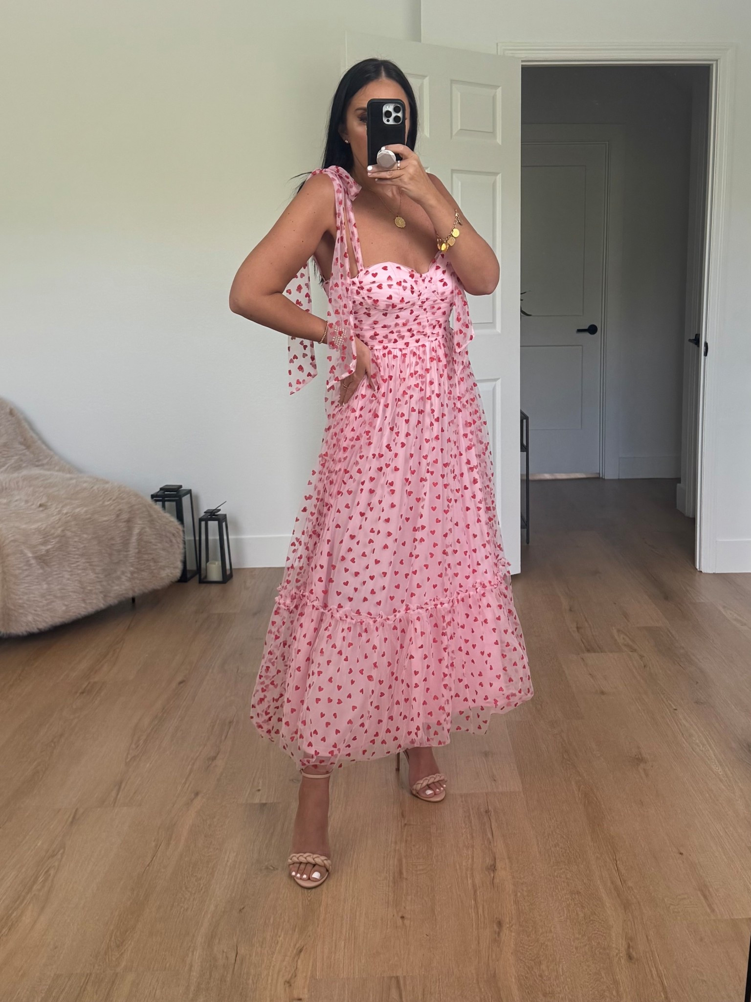 Floret Tie Strap Chiffon Overlay Cocktail Midi Dress