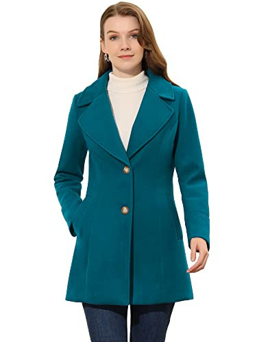Allegra K Women's Elegant Notched Lapel Button Single Breasted Winter Coat Small Lake Blue | Amazon (US)