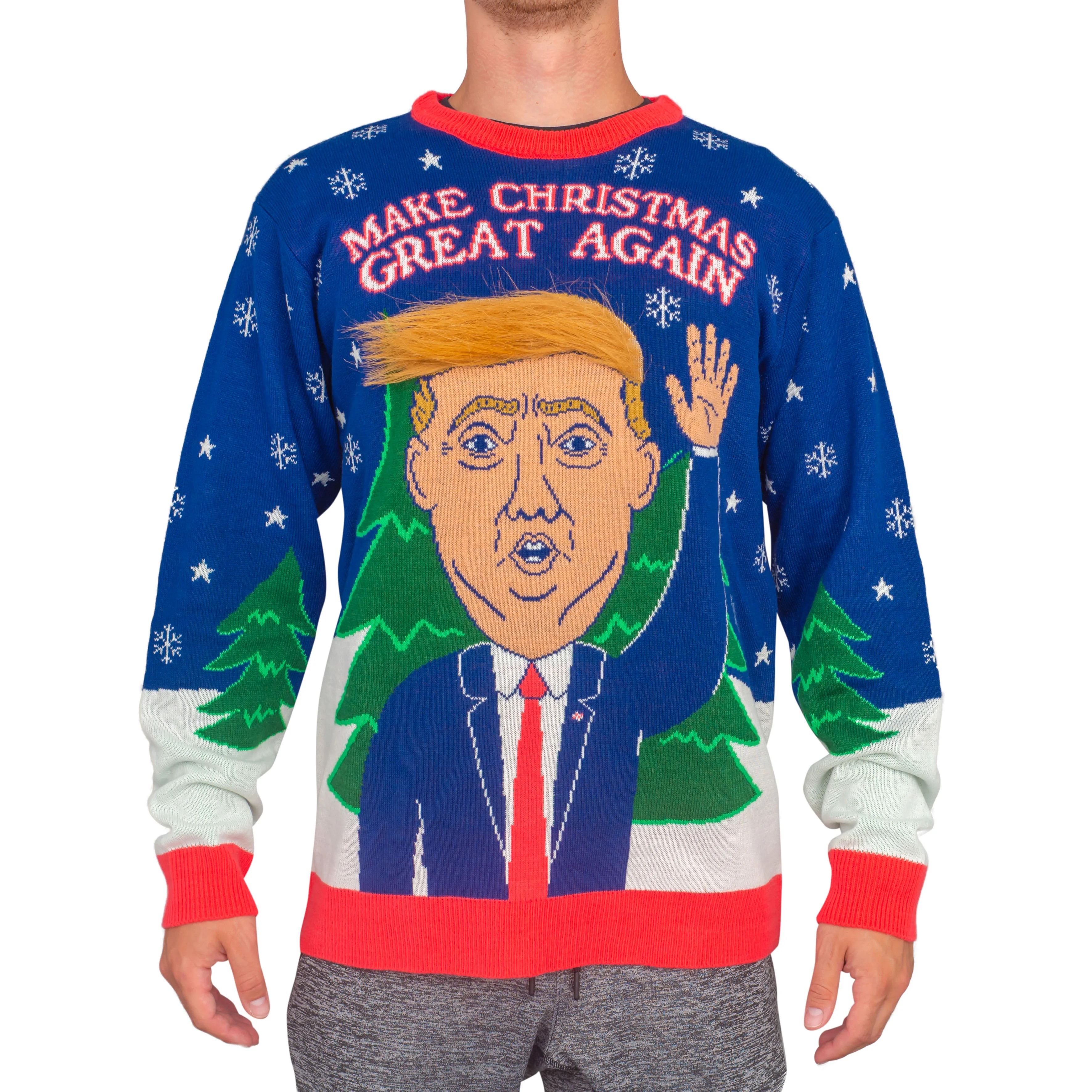 3D Trump Hair Make Christmas Great Again Ugly Christmas Sweater | Walmart (US)