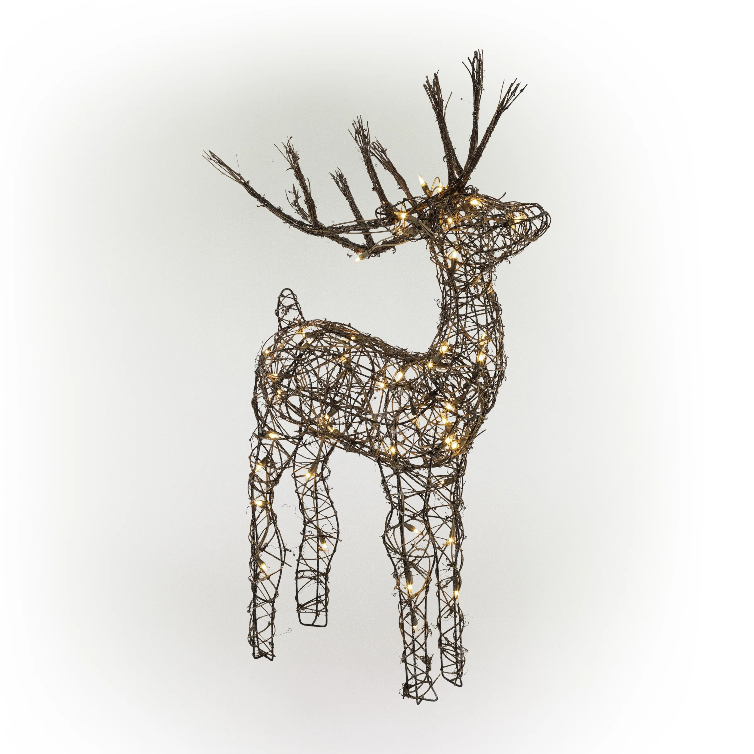35"H Outdoor Rattan Holiday Reindeer Lawn Decoration with White Lights | Wayfair North America