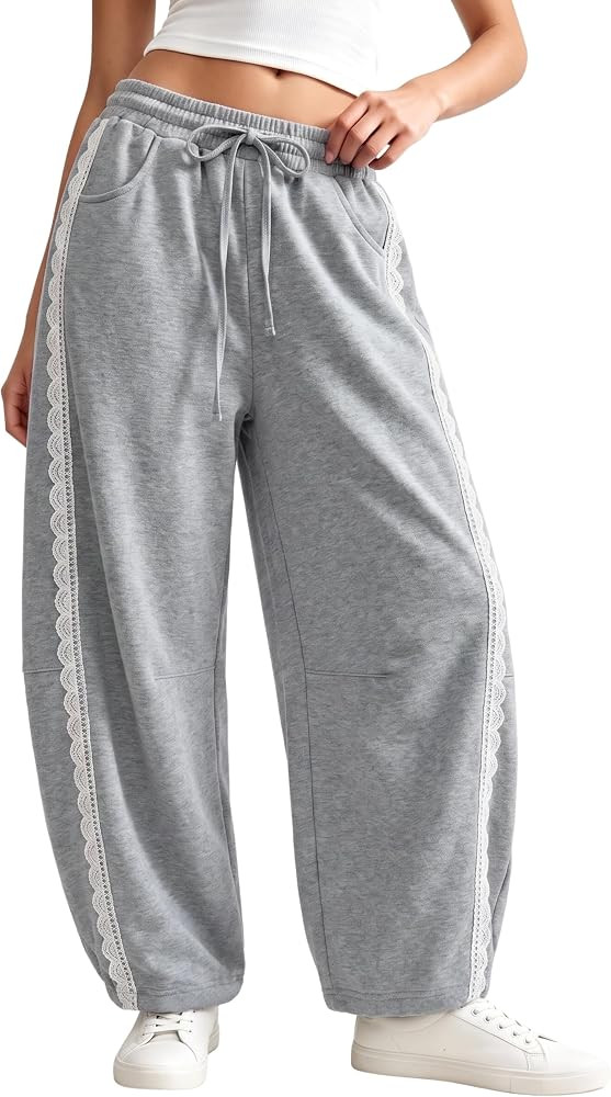 EsheSy Womens Barrel Sweatpants Elastic Waist Side Lace Pants | Amazon (US)
