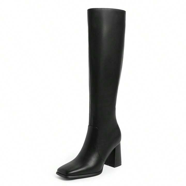 Modatope Knee High Boots Women Chunky Heel Square Toe Tall Boots For Women High Heel Side Zipper ... | SHEIN