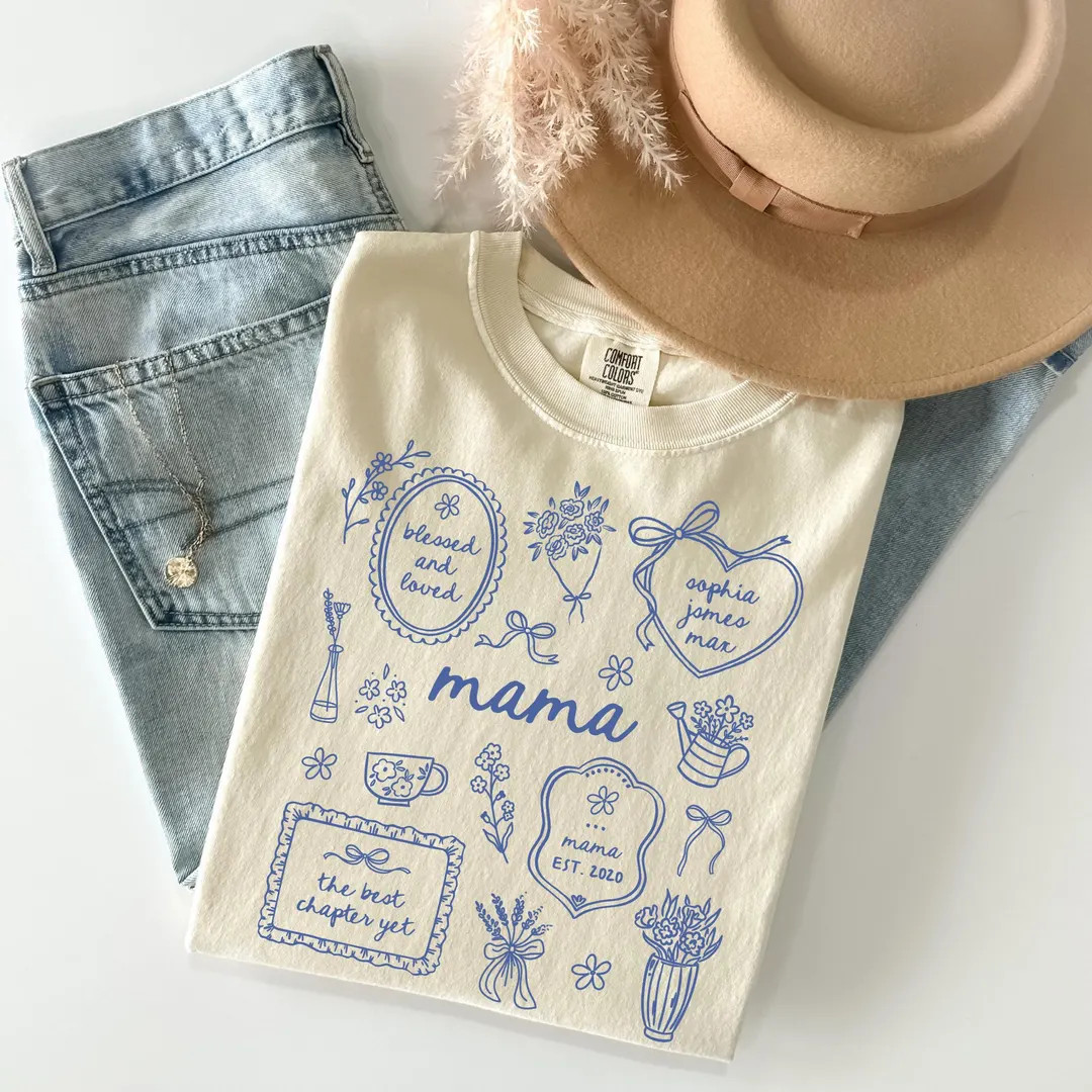 Personalized Mama Comfort Colors Shirt With Kid Names - Etsy | Etsy (US)