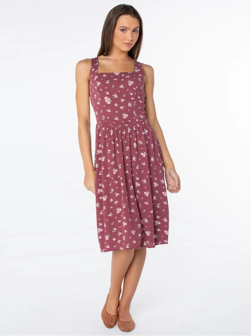 Celebrity Pink Women's Smocked Back Floral Tank Midi Dress, Sizes XS-XXXL | Walmart (US)