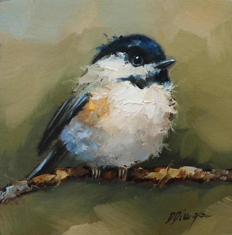 Chickadee Bird CUSTOM Original Oil Painting by Daiga Dimza Handmade Bird Wall Art Fine Gift for H... | Etsy (US)