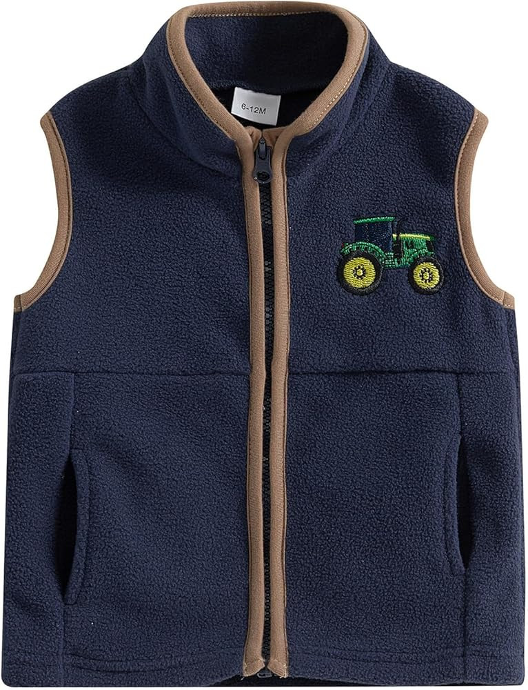 Toddler Boy Kids Fleece Winter Vest Warm Jacket Fall Outwear Vest Zip Up Tractor Embroidery Baby ... | Amazon (US)
