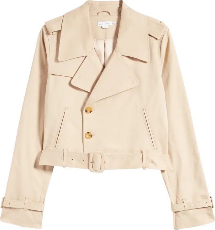 Good American Chino Stretch Cotton Crop Trench Coat | Nordstrom | Nordstrom