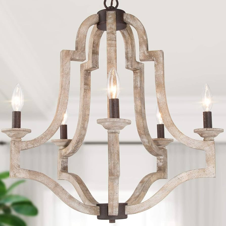 Farmhouse Chandeliers for Dining Room, Rustic Wood Chandelier Lighting Fixture, 5-Light French Co... | Amazon (US)