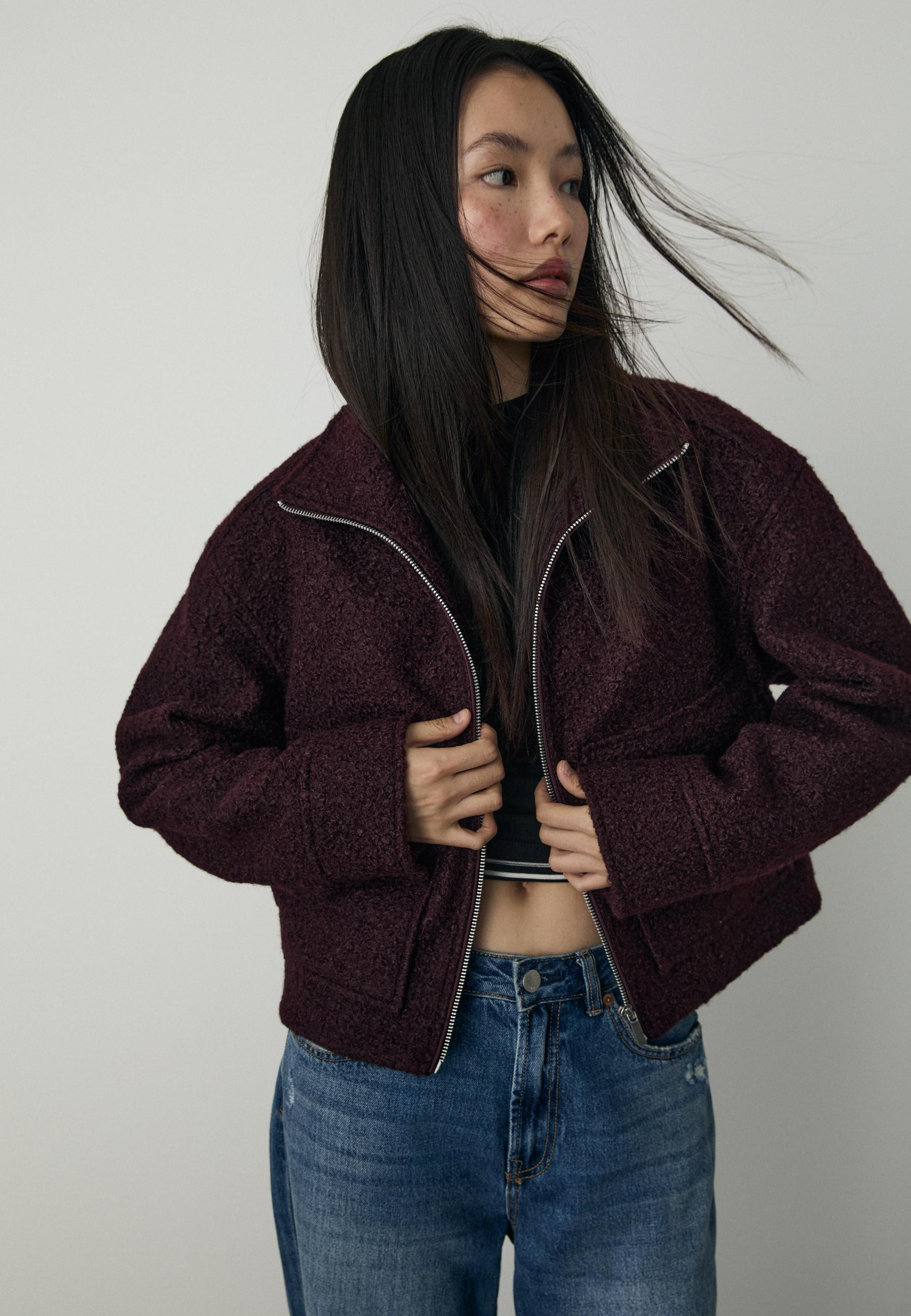 Bouclé jacket with pockets - Women's fashion | Stradivarius United Kingdom | Stradivarius (UK)