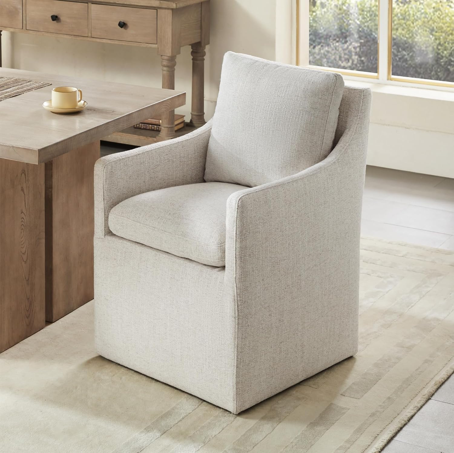 KISLOT Upholstered Dining Chairs with Casters, No Assembly Modern Accent Armchair with Rollers for Dining Room, Bedroom, Living Room, Reading Room, Already Assembled, Linen, 1 Box | Amazon (US)