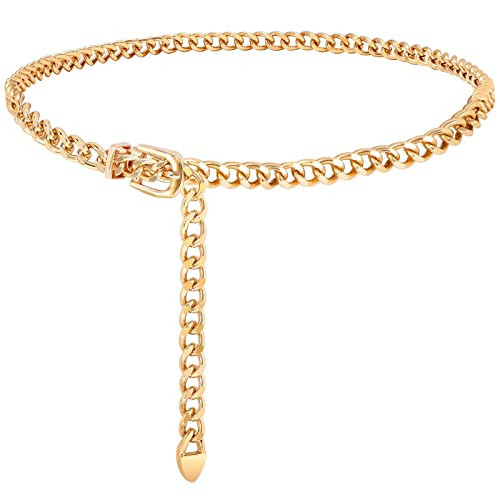 WHIPPY Waist Chain Belt Women Ladies Adjustable Body Waist Link Belts for Jeans Dresses Gold L | Amazon (US)