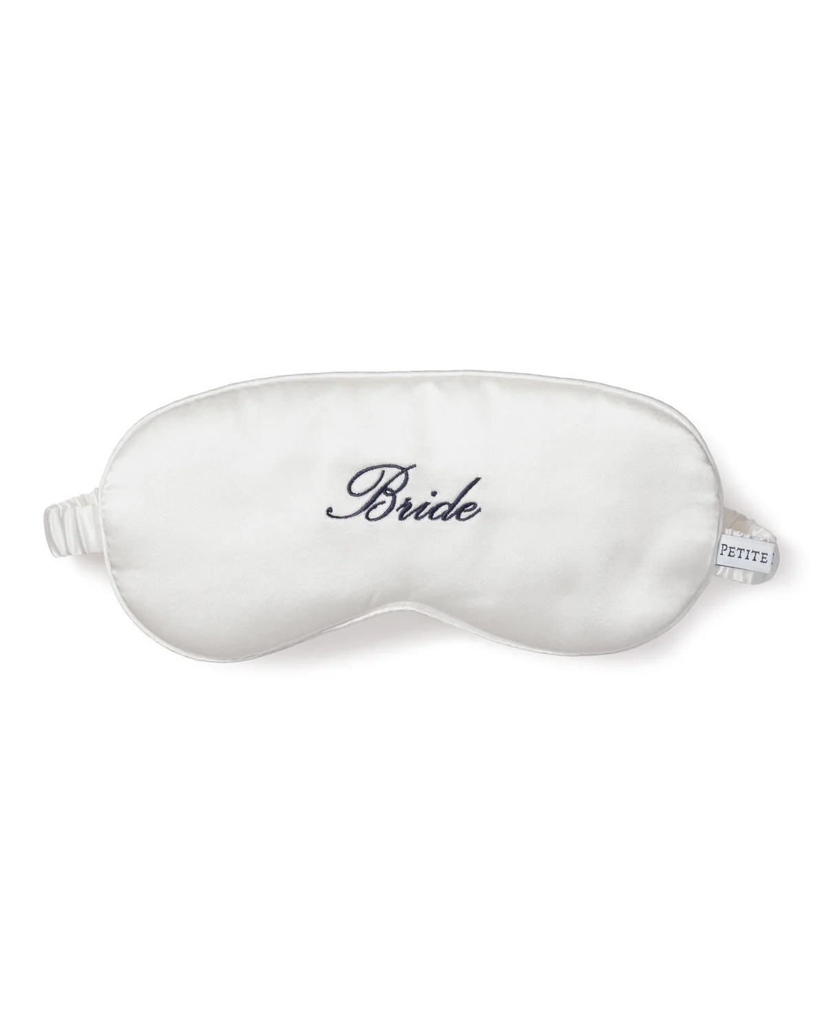 White Silk Bride Sleep Mask with Navy Embroidery | Over The Moon