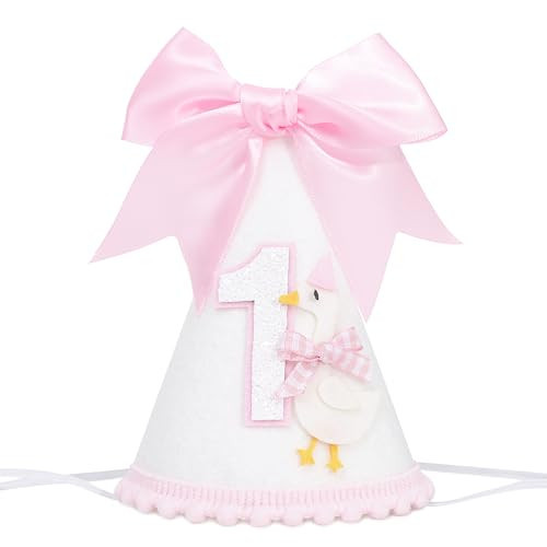 HUHJRUAR Bow One Silly Goose Birthday Hat - Silly Goose First/1st Birthday Decorations,Girl Bow 1st Hat (pink) | Amazon (US)