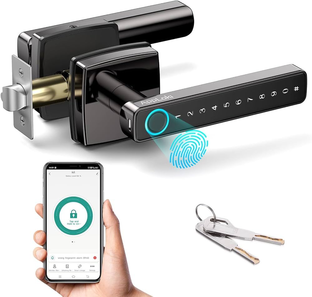 Fingerprint Door Lock, Keyless Entry Door Lock with Bluetooth, Touchscreen Keypad Deadbolt Lock w... | Amazon (US)